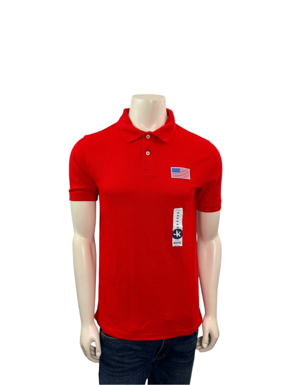 J khaki Boys Size XL Short Sleeve American Flag Patriotic Solid Red Polo Shirt